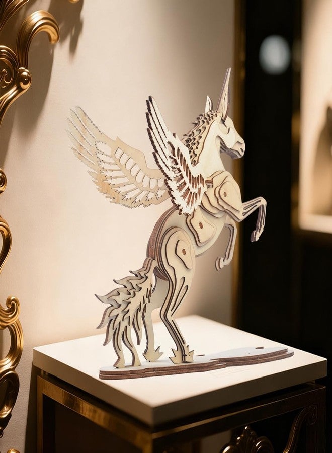 Bitopbi 3D Wooden Puzzles Animal Laser Engraving DIY Safe Assembly Constructor Kit for Adults Unicorn Mechanical 3-D Models for Self-Assembly (D3 Unicorn) - Image 2